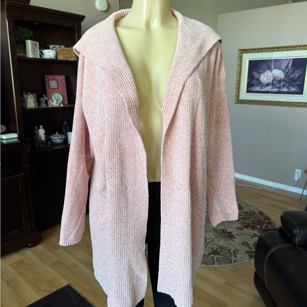 Ava Paige soft & cozy soft pink hoodie open cardigan sweater-size L